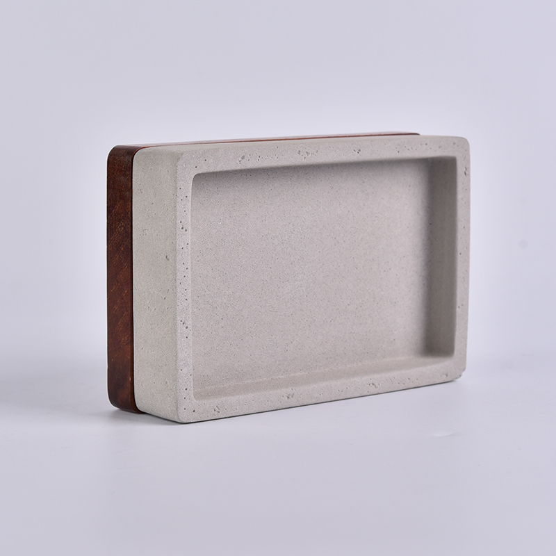 Unique square concrete soap dish with wood base