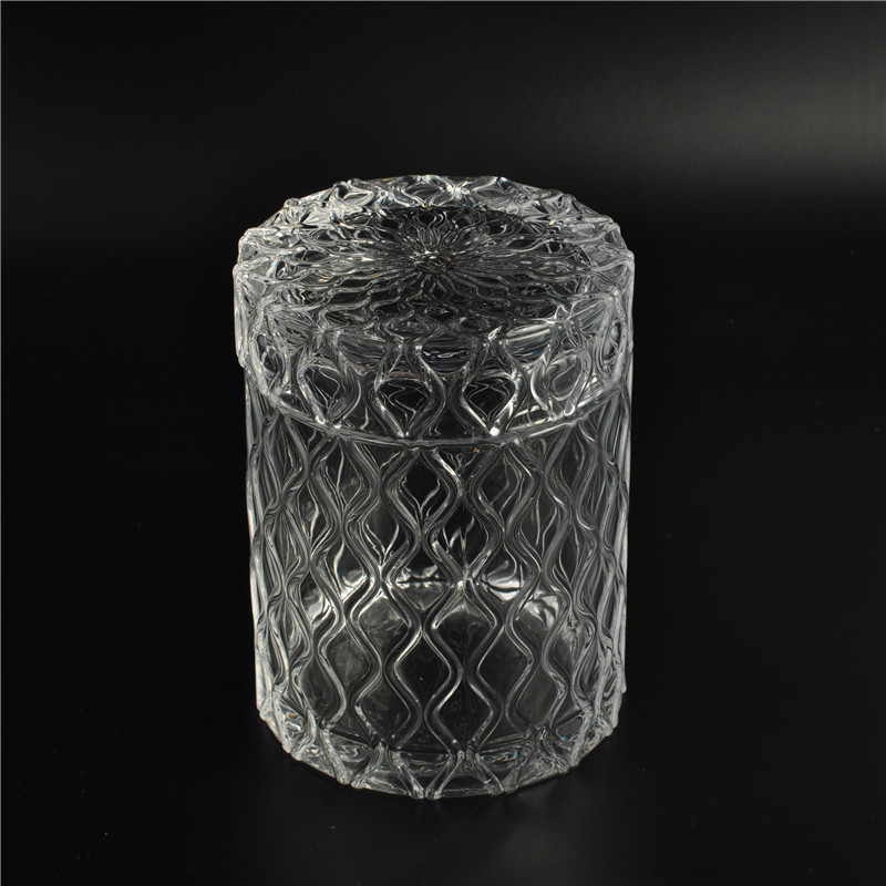 Clear diamond shaped surface glass jar with lid