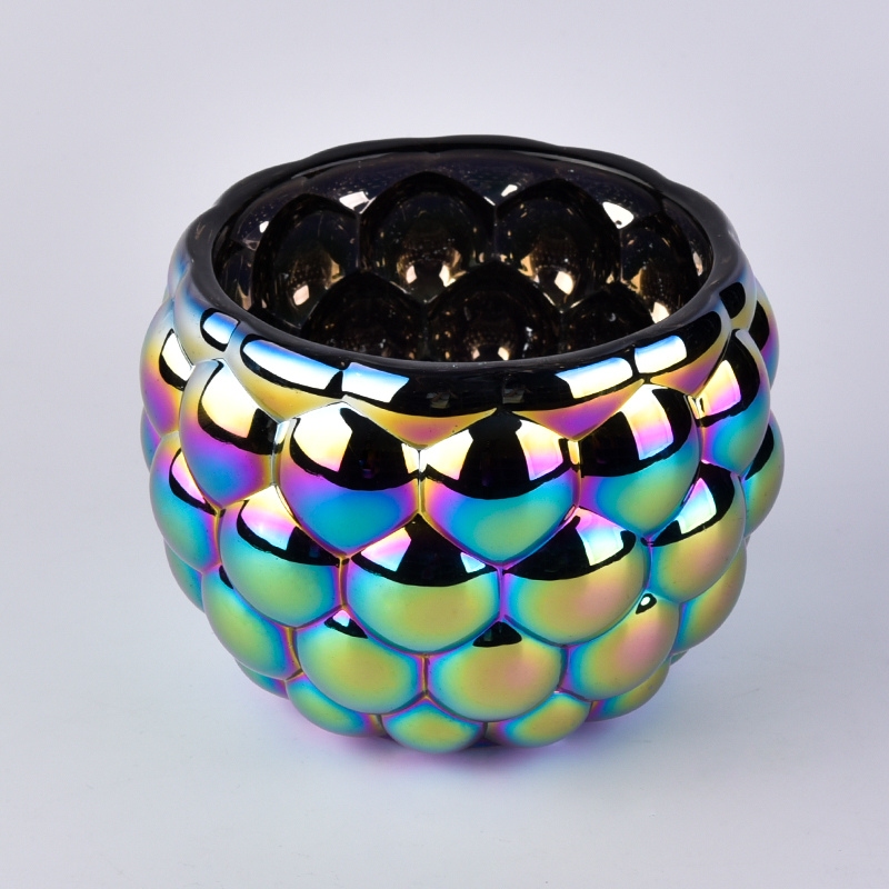 Shining iridescent round glass candle holder