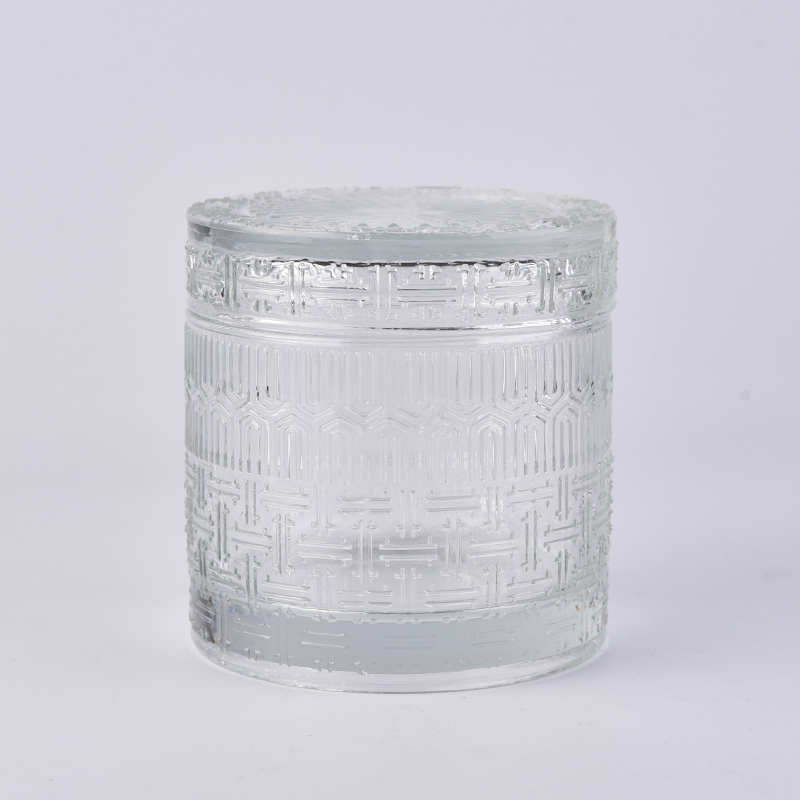 410ml Intricate pattern cylindric candle jar with lid