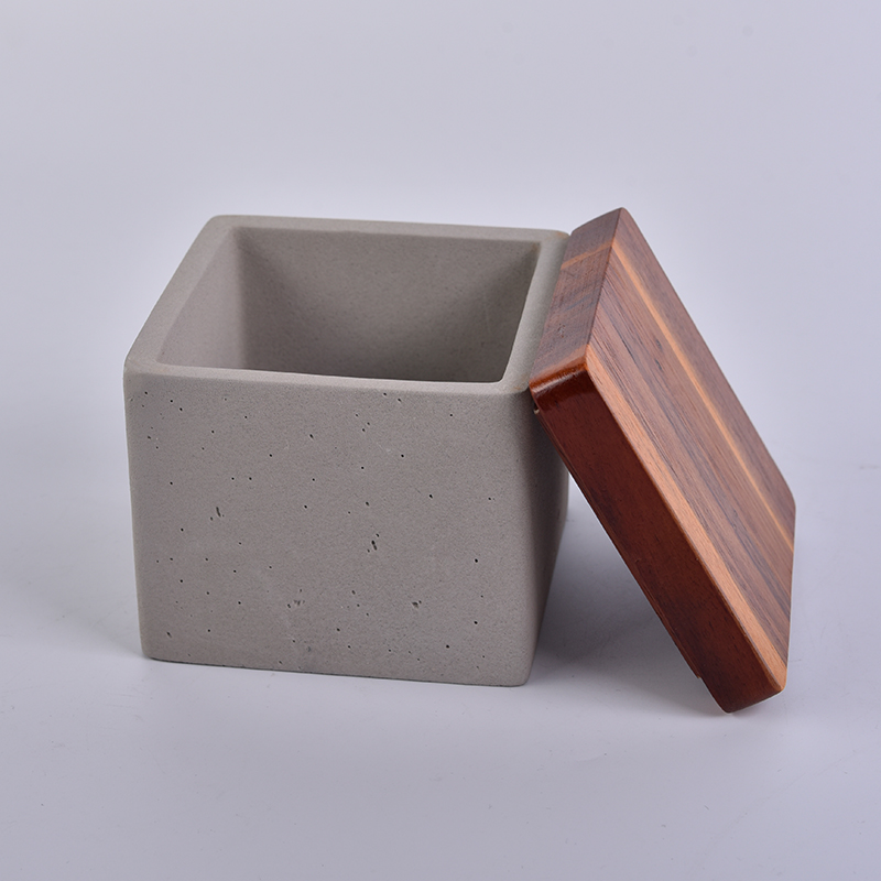 square concrete candle containers with wood lid