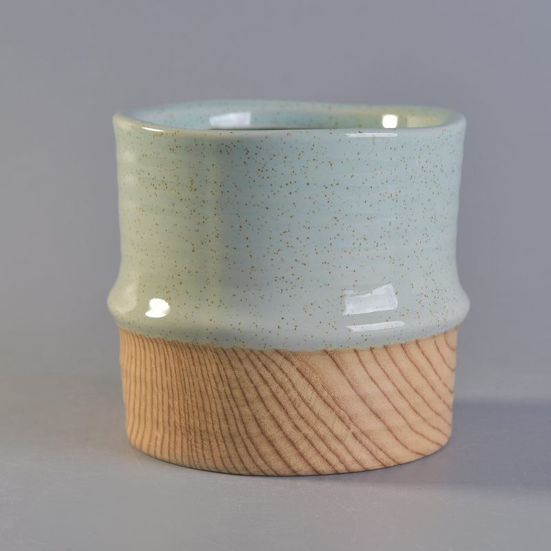 green glaze wooden bottom ceramic candle holder wholesale