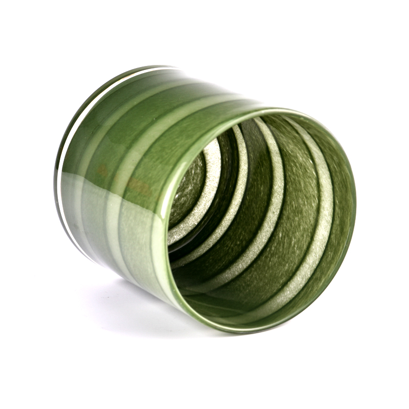 14.5oz stripe green and white glass candle holders manufacturer