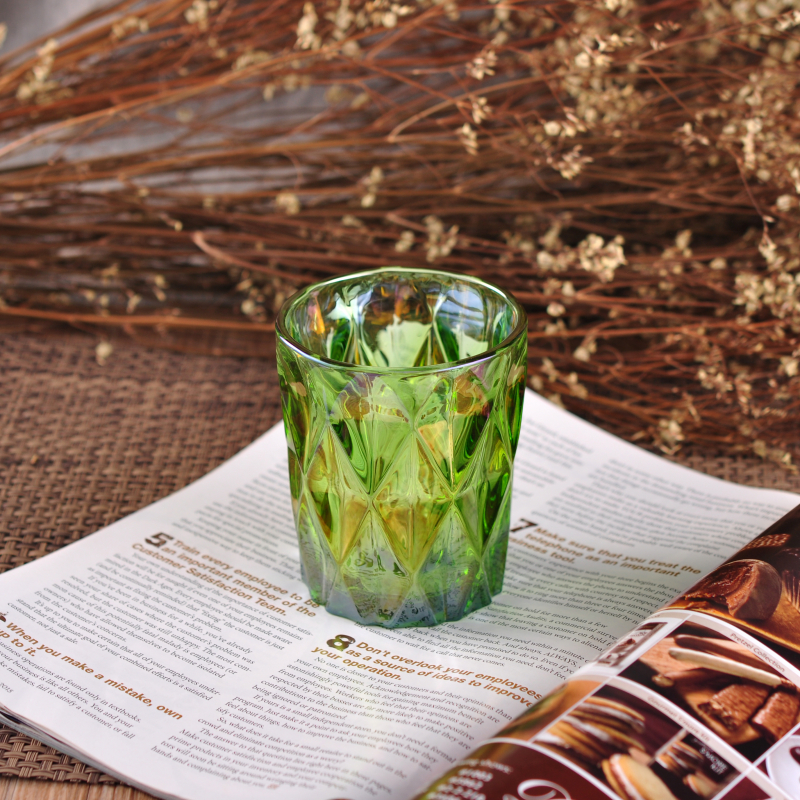 Lozenge effect colorful glass candle vessel