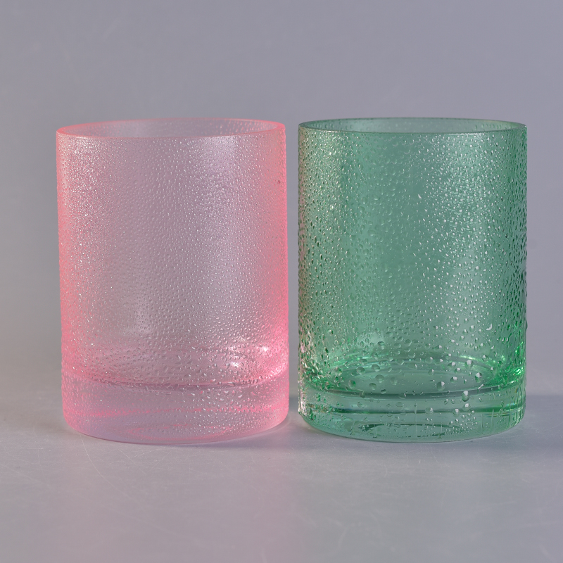 rain drops effect pink glass candle vessel