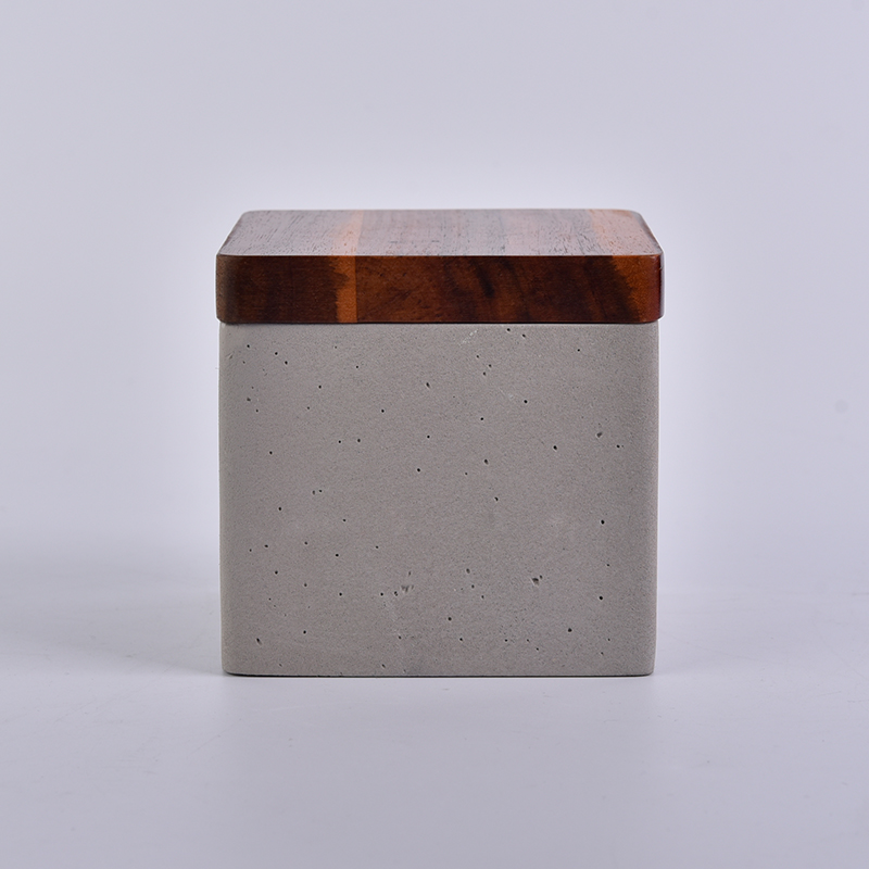 square concrete candle containers with wood lid