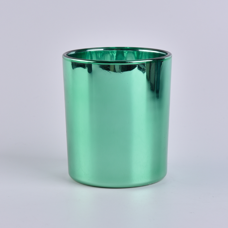 green straight plating glass candle jar