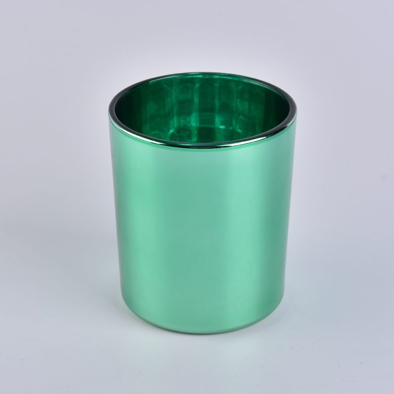 green straight plating glass candle jar