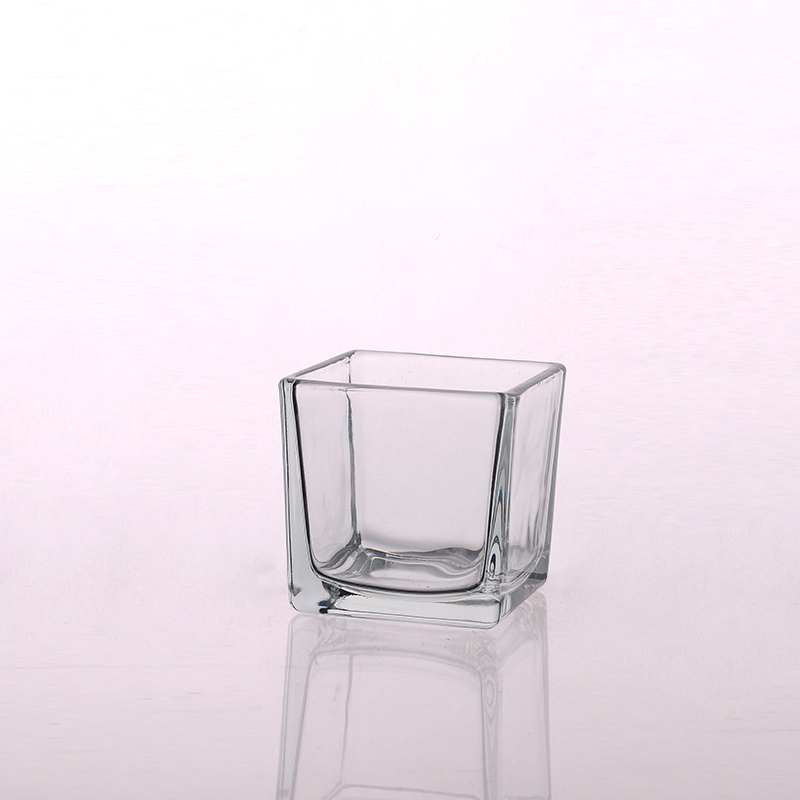 Cuboid clear glass tealight holder 