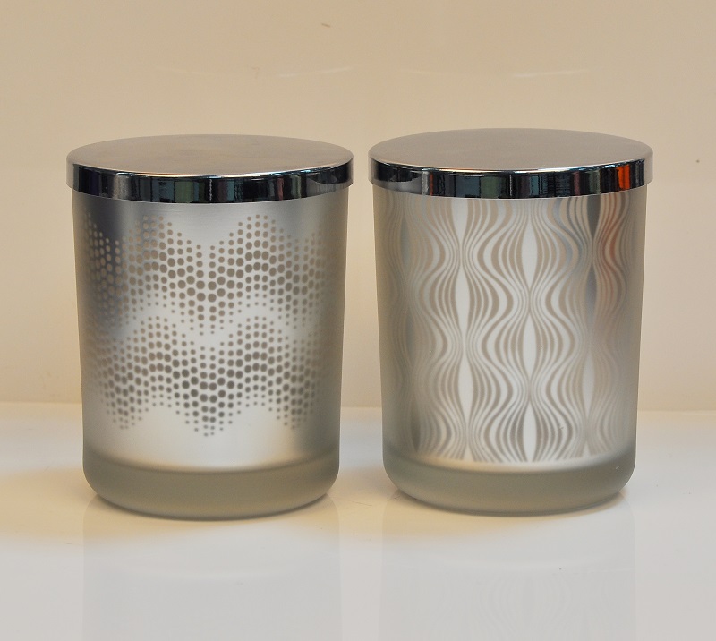 white frosting glass candle jar with laser ripple pattern