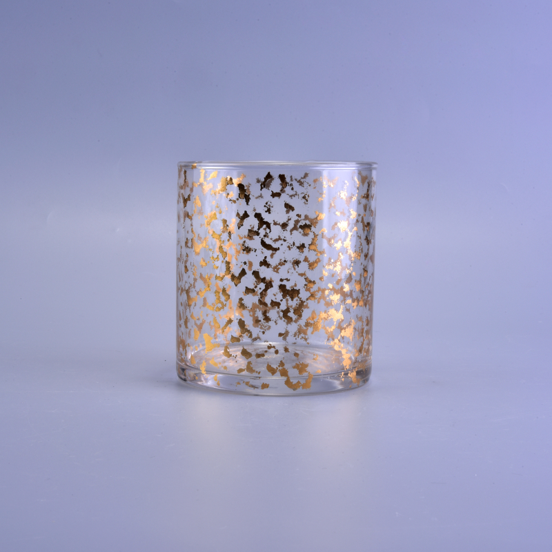 Golden electro-erosion straight glass candle holder