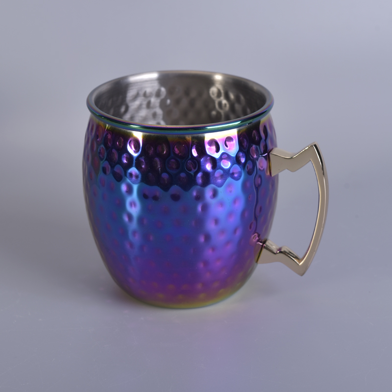 Colorful Electroplate Metal Candle Holder with Handle 