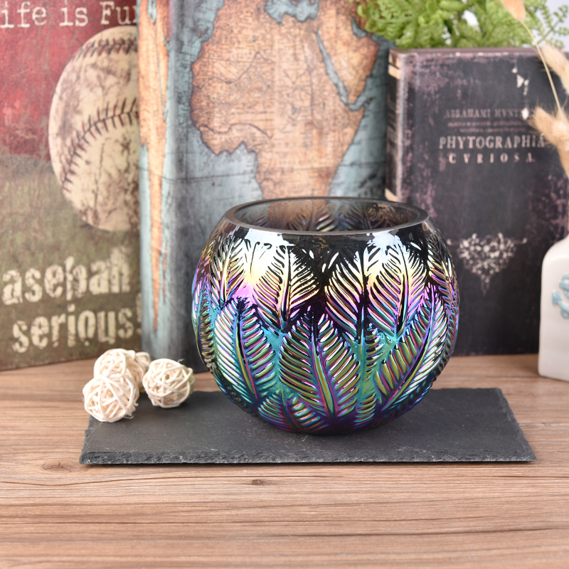 Large capacity plating gorgeous iridescent glass candle holder