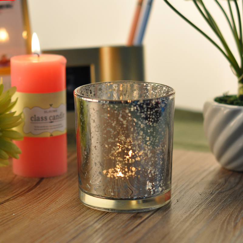 Black glass plating candle vessel with decorative laser dots