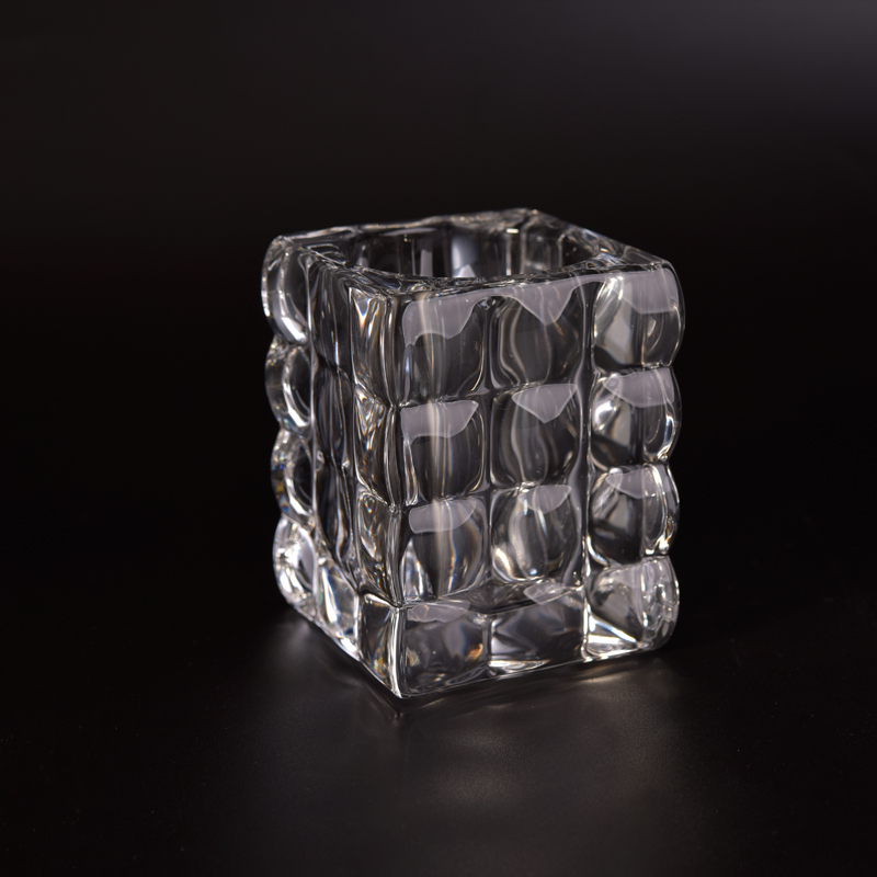 Diamond embossed square glass candle holder