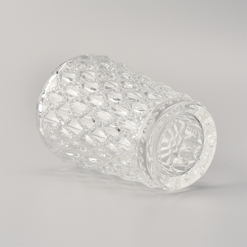 Wholesales Pearl White Glass Candle Vessel with Diamond Pattern