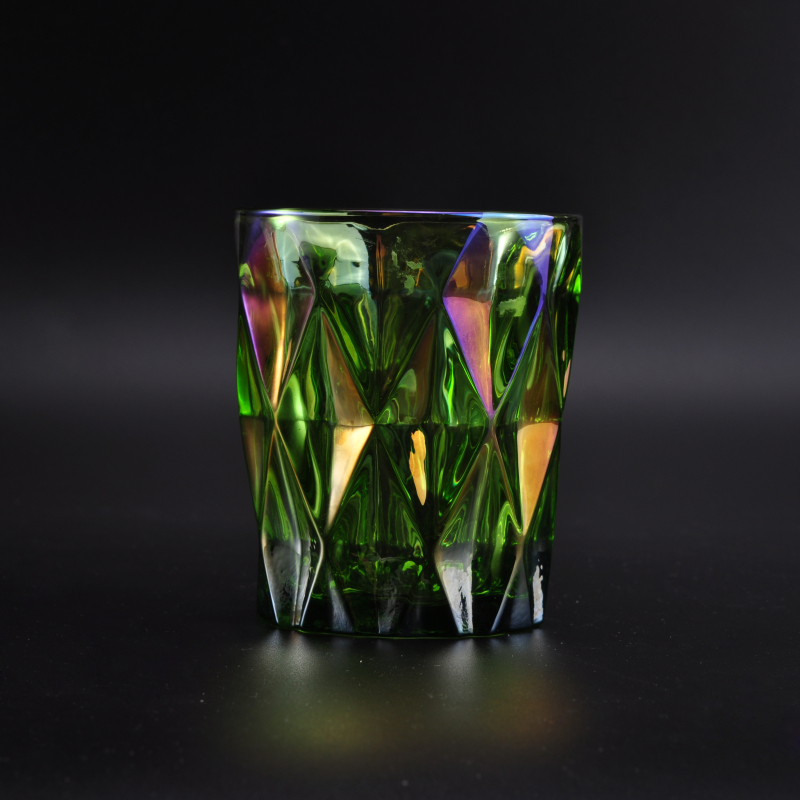 Lozenge effect colorful glass candle vessel