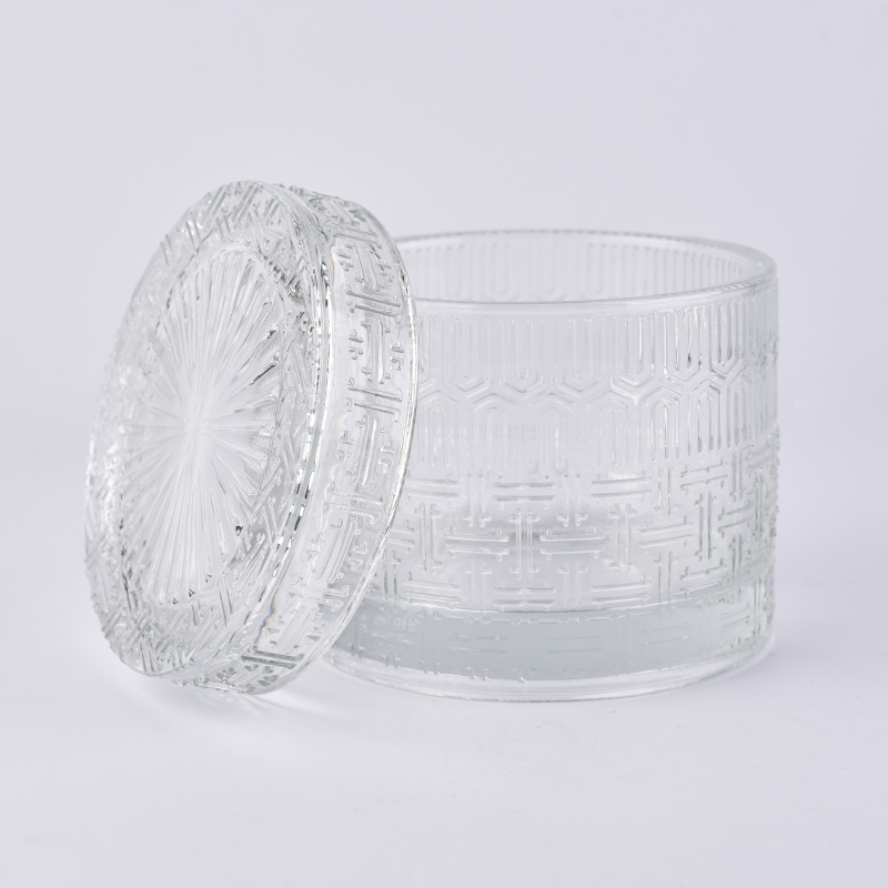 Clear cylindrical glass candle holder with lid