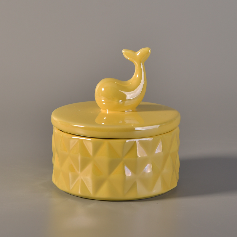 204ml creacive whale animal shapes yellow ceramic candle jar