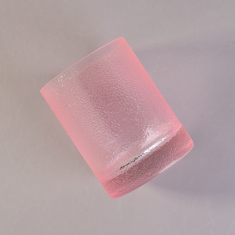 rain drops effect pink glass candle vessel