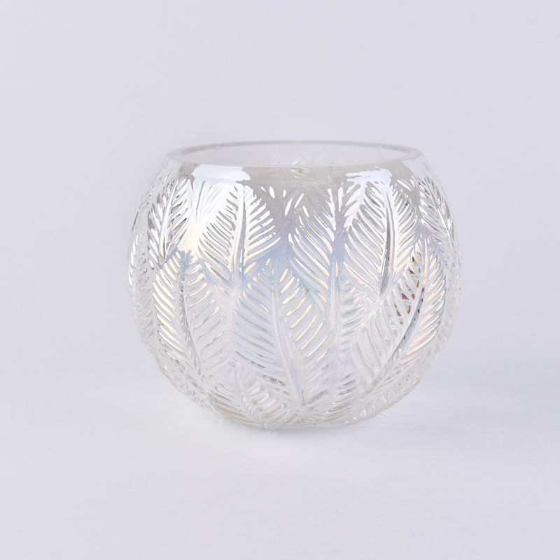 Ball shaped  luxurious glass candle container with leaves pattern