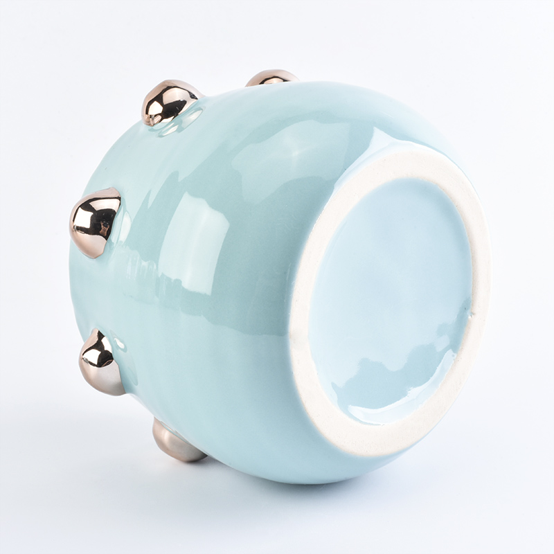 Cute ceramic candle jar blue color glossy surface finish