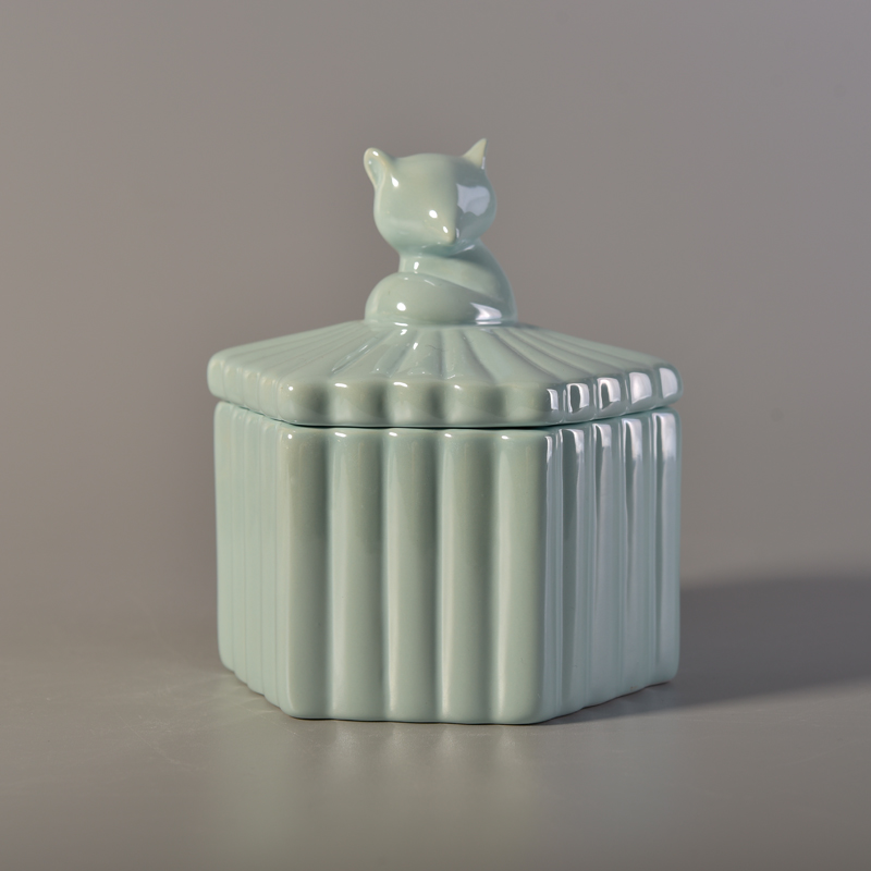 light blue ceramic candle holder with lid 