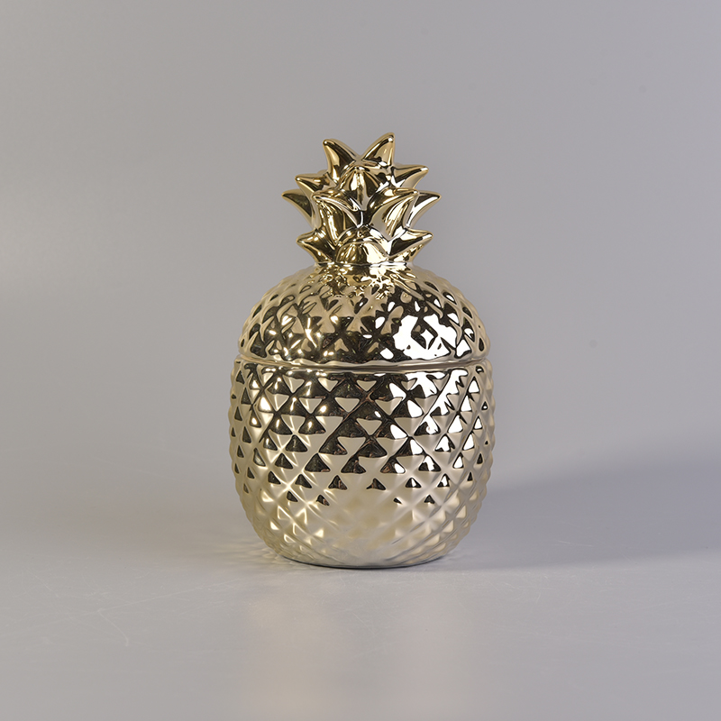 Gold Electroplating Pineapple Ceramic Candle Container