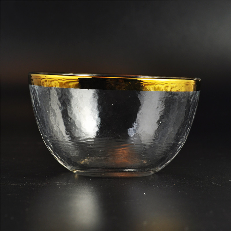 Luxury glass bowl candle holder with golden decoration