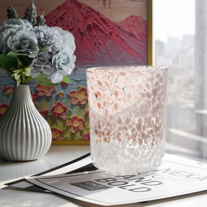 Wholesale pink and white spotted glass candle holder candle containers