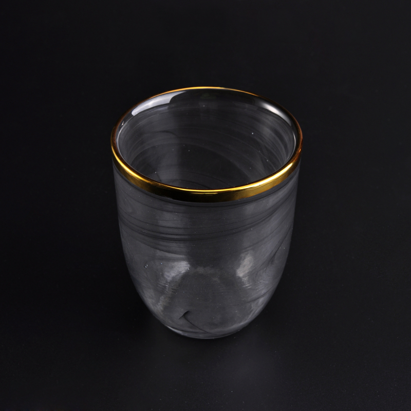 Glass candle holder with black cloud dust effect