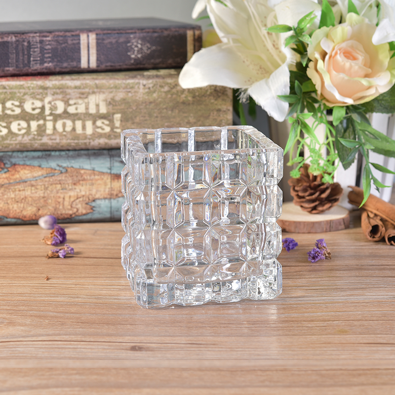 Diamond square crystal glass candle jar