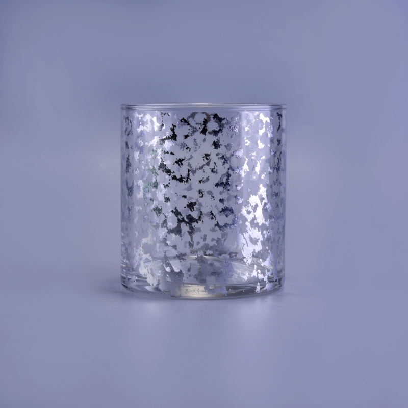 Silvery electro-erosion straight glass candle vessel