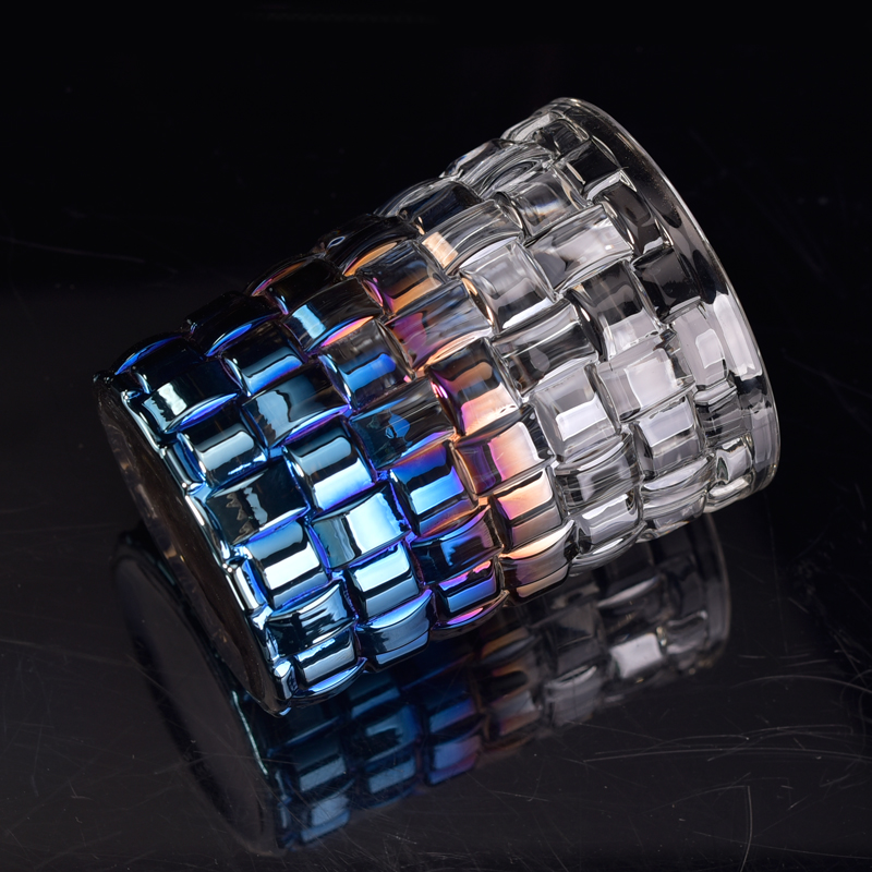 Gradient blue ion-electroplating diamond glass candle holeder