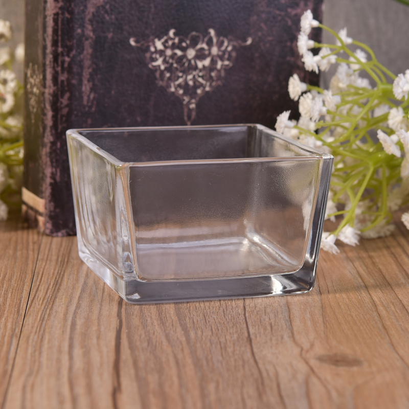 Square large size glass candle jar 