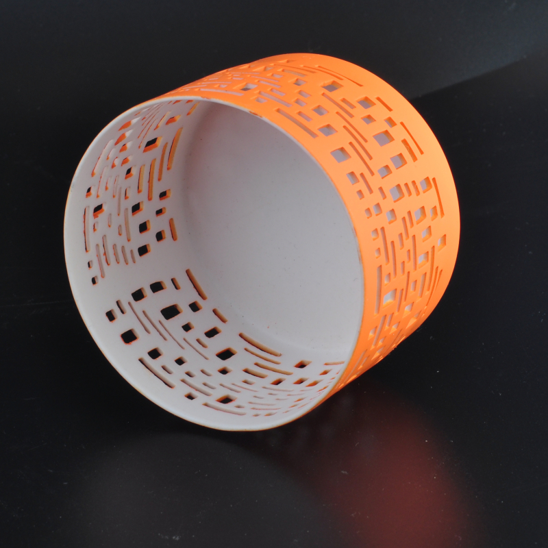 Orange decorative carving ceramic candle holder