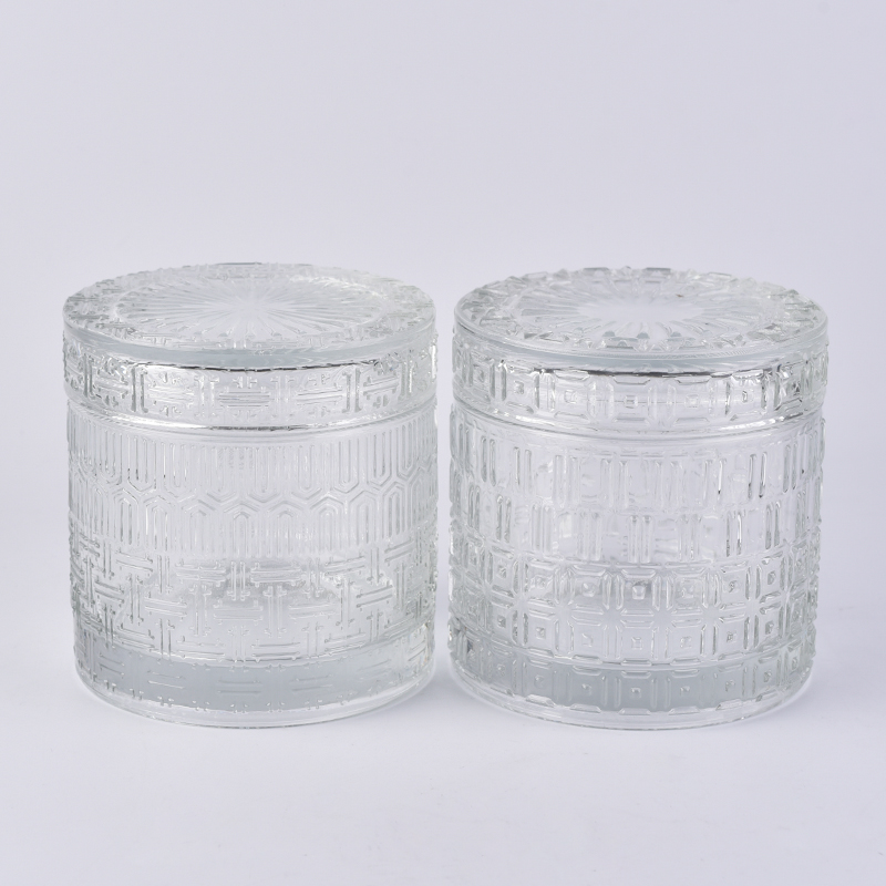 410ml Intricate pattern cylindric candle jar with lid