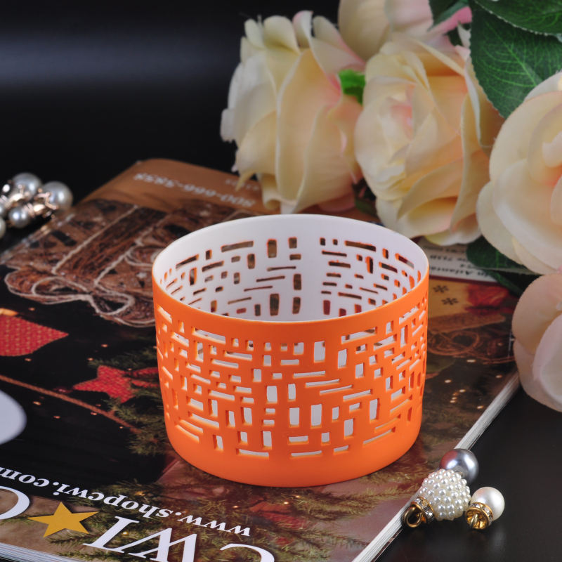 Orange decorative carving ceramic candle holder