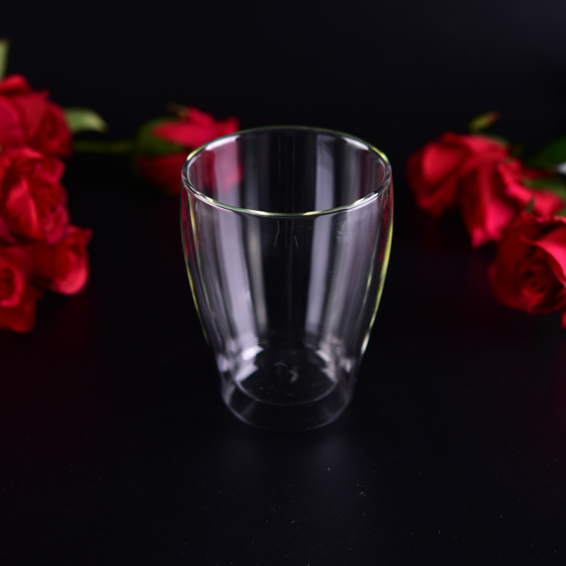 V-shape handmade clear glass cup