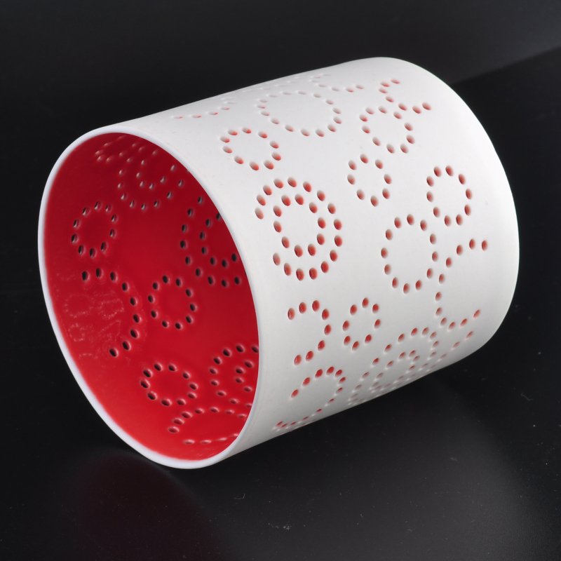 white perforating ceramic candle holder 