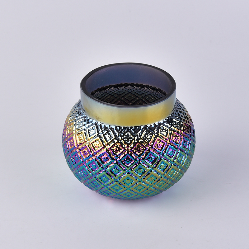 Iridescent plating glass candle jar