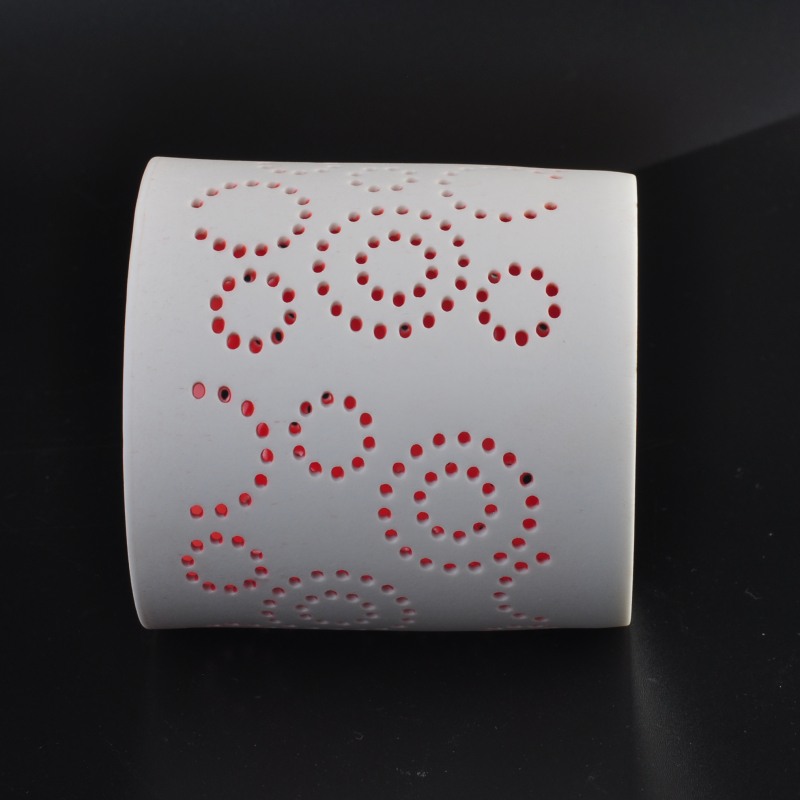 white perforating ceramic candle holder 