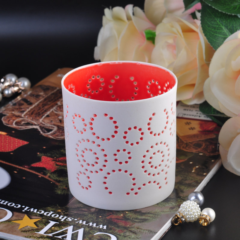 white perforating ceramic candle holder 