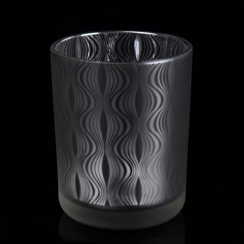 cylinder plating glass candle jar with laser printing pattern