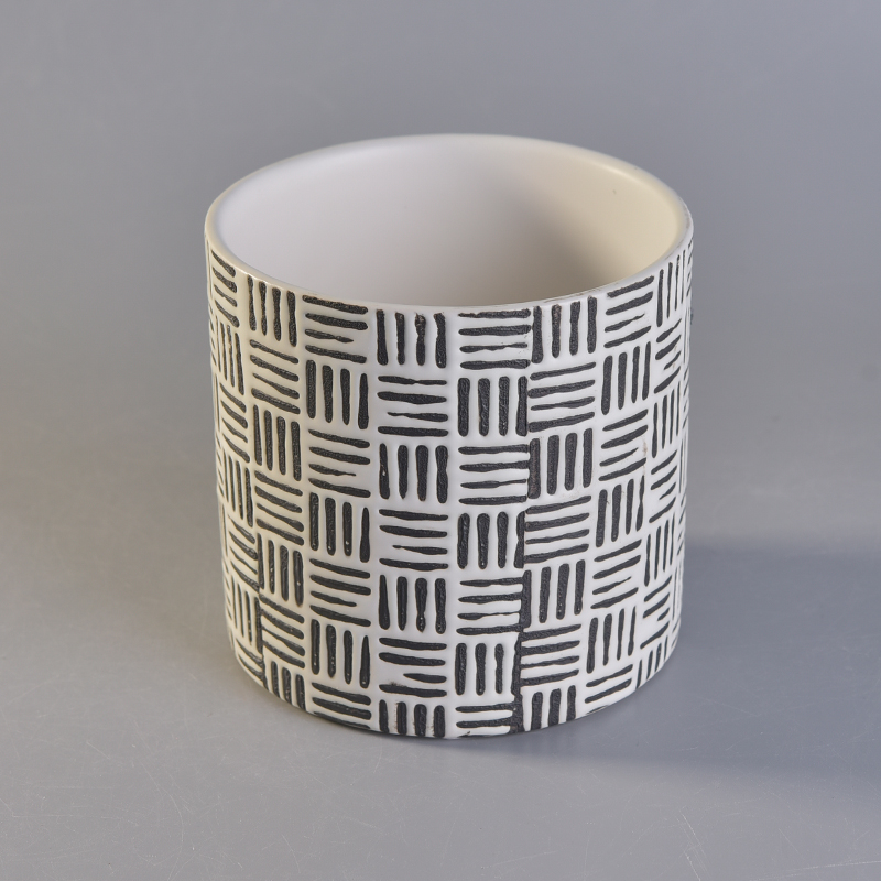 580ml simple check pattern ceramic candle holder