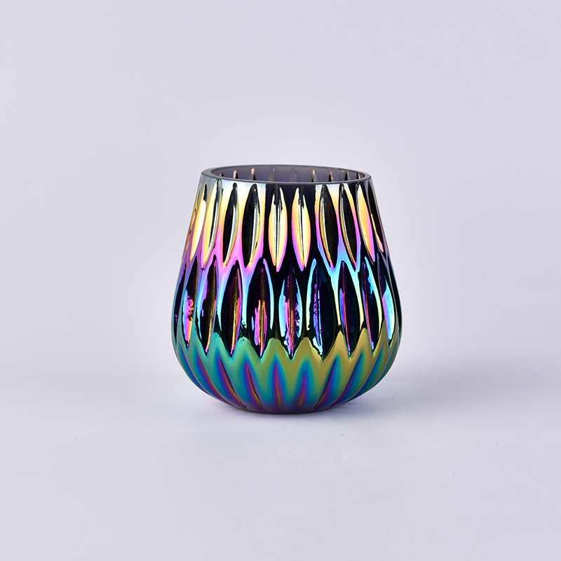 Wholesale iridescent colored glass candle cup tumbler