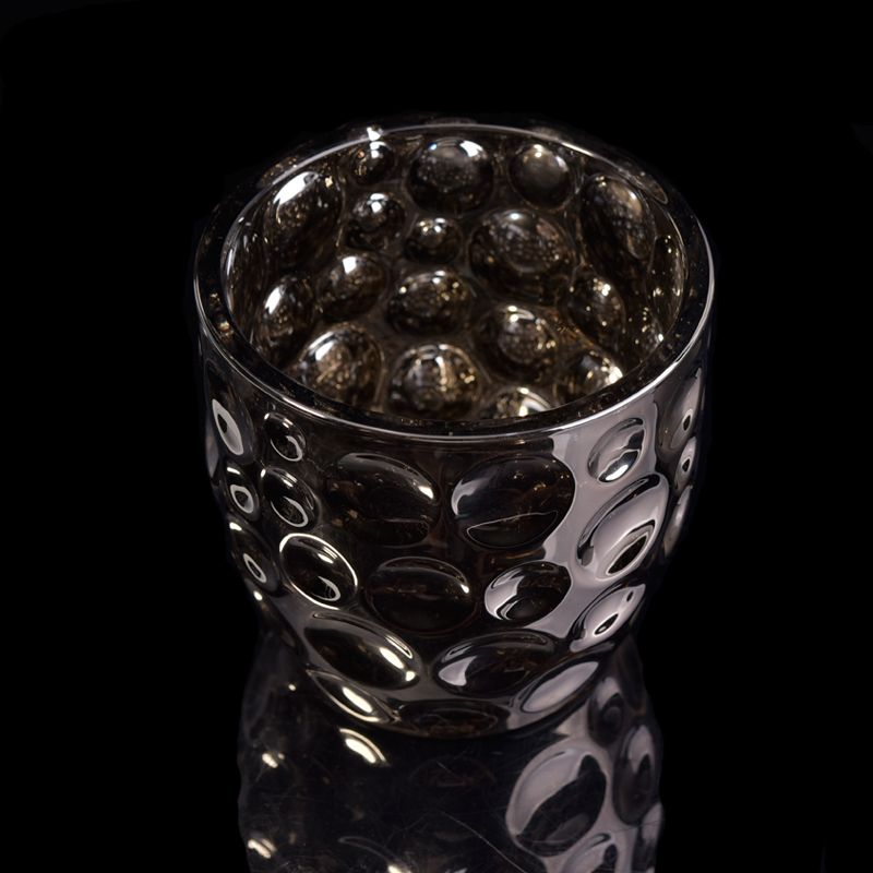 Glass polka-dotted dark color electroplate candle holder 