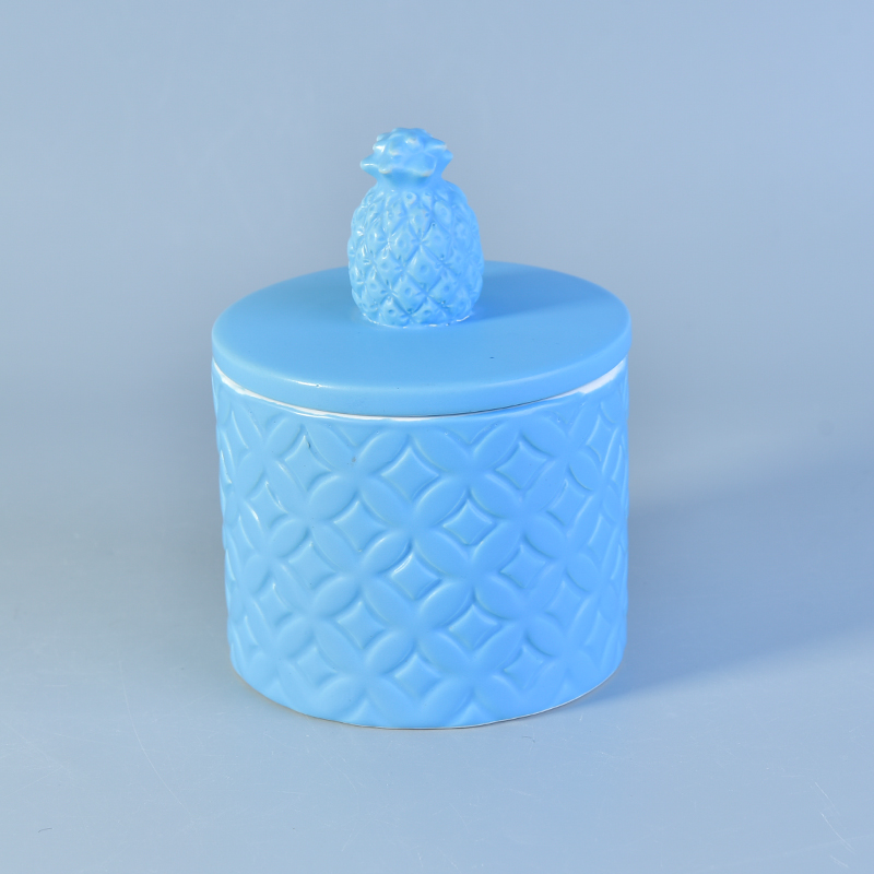 Hot sale spray blue ceramic candle holder with lids