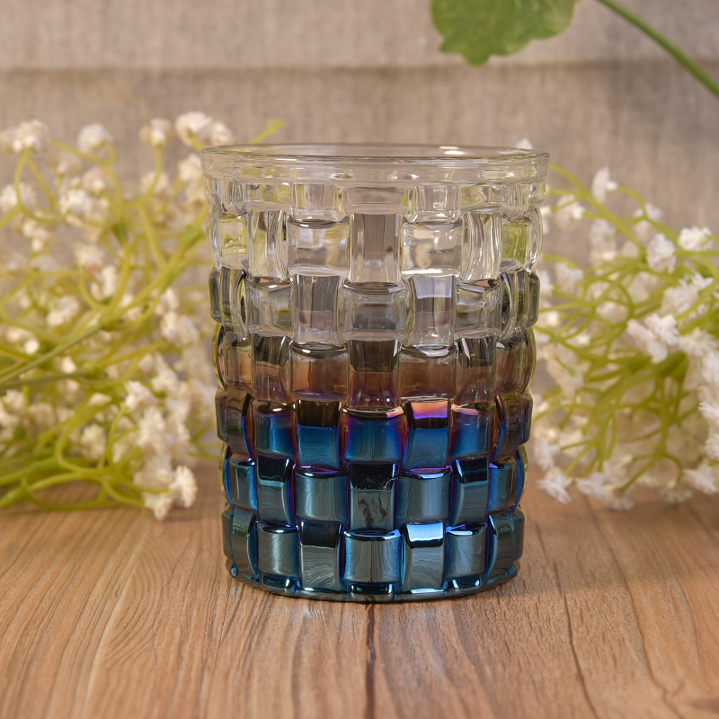 Gradient blue ion-electroplating diamond glass candle holeder