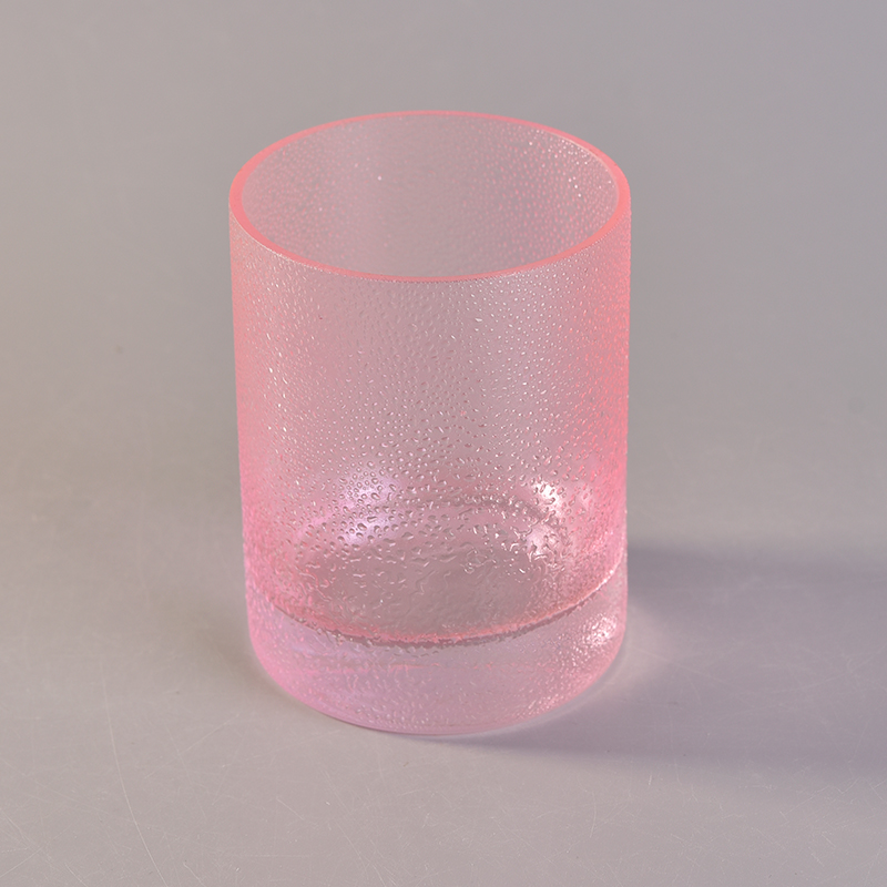 rain drops effect pink glass candle vessel